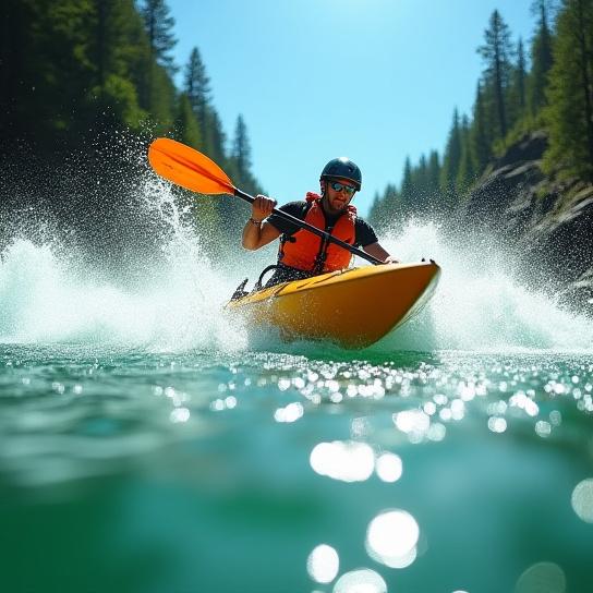 Guests sea kayaking peacefully amongst small icebergs in calm Arctic waters